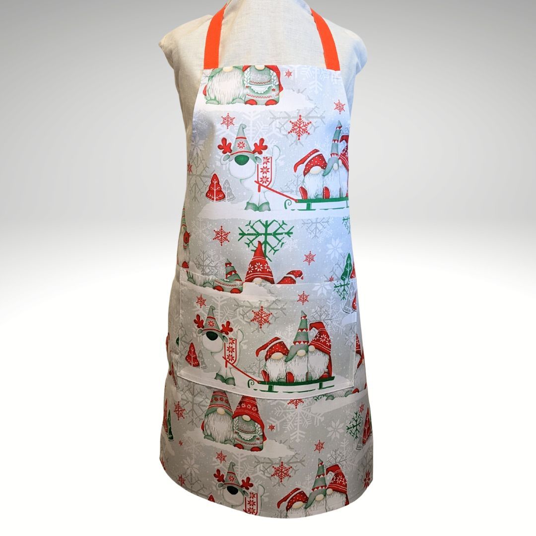 Red and green gnomes apron